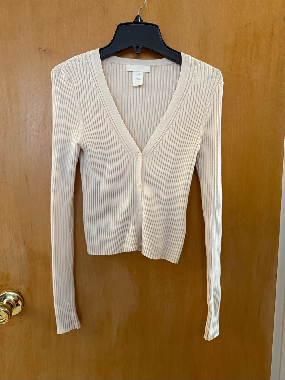 H&M Ribbed V-Neck Cardigan in Light Beige